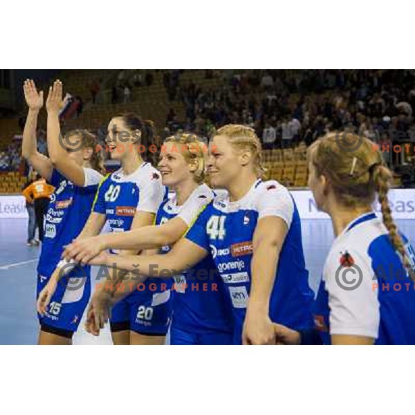 Team Slovenia in action during handball match Slovenia - Serbia, EHF Euro 2014 Qualifying match,Hala Tivoli, Ljubljana, Slovenia, 27.10.2013 