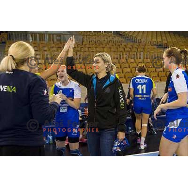 Anja Freser in action during handball match Slovenia - Serbia, EHF Euro 2014 Qualifying match,Hala Tivoli, Ljubljana, Slovenia, 27.10.2013 