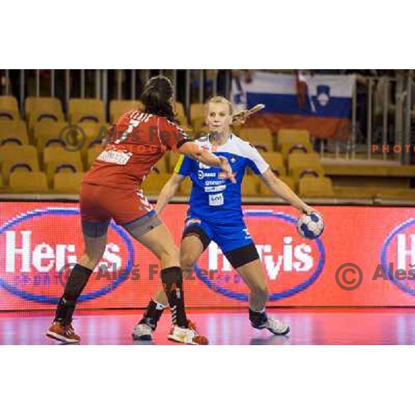 Barbara Lazovic in action during handball match Slovenia - Serbia, EHF Euro 2014 Qualifying match,Hala Tivoli, Ljubljana, Slovenia, 27.10.2013 