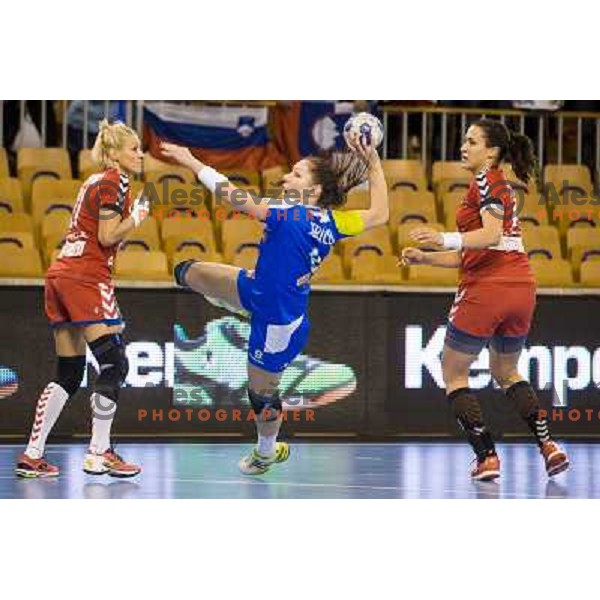 Nina Jericek in action during handball match Slovenia - Serbia, EHF Euro 2014 Qualifying match,Hala Tivoli, Ljubljana, Slovenia, 27.10.2013 