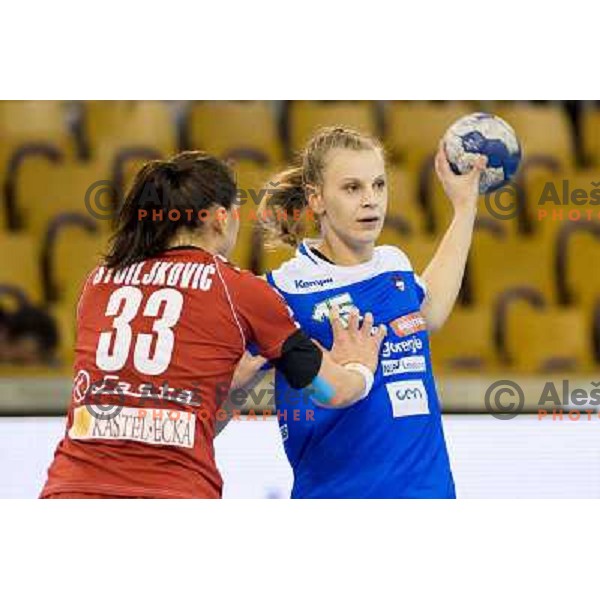 Barbara Lazovic in action during handball match Slovenia - Serbia, EHF Euro 2014 Qualifying match,Hala Tivoli, Ljubljana, Slovenia, 27.10.2013 