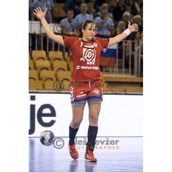 Andrea Lekic in action during handball match Slovenia - Serbia, EHF Euro 2014 Qualifying match,Hala Tivoli, Ljubljana, Slovenia, 27.10.2013 