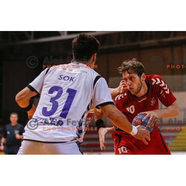 Matevz Cemas of Slovan in action during handball match between RD Slovan and RK Maribor Branik, played in Kodeljevo Hall, Ljubljana, Slovenia on October 27, 2013 