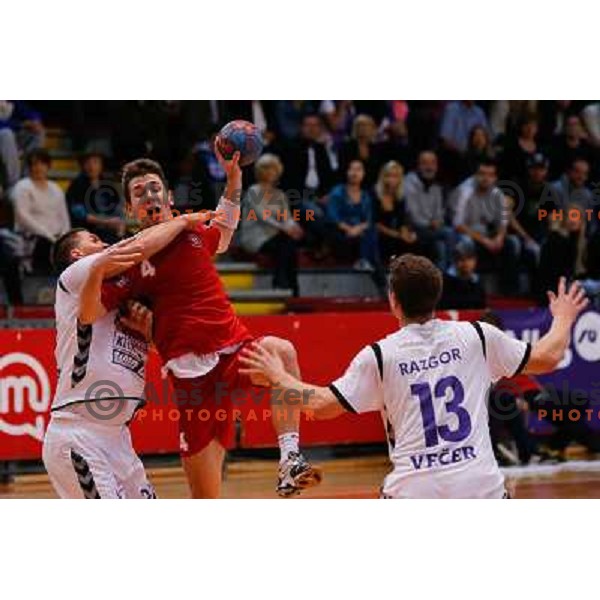 Tim Jenko Bogdanic of Slovan in action during handball match between RD Slovan and RK Maribor Branik, played in Kodeljevo Hall, Ljubljana, Slovenia on October 27, 2013 