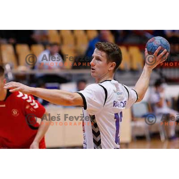 Simon Razgor of Maribor Branik in action during handball match between RD Slovan and RK Maribor Branik, played in Kodeljevo Hall, Ljubljana, Slovenia on October 27, 2013 