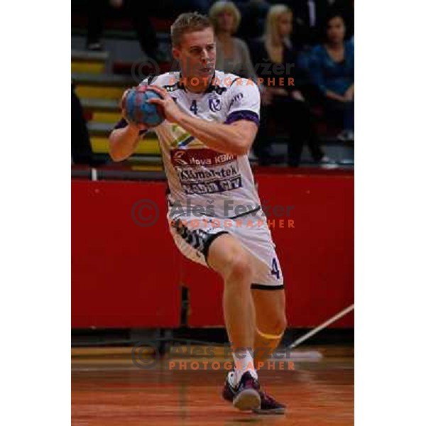 Dejan Malinovic of Maribor Branik in action during handball match between RD Slovan and RK Maribor Branik, played in Kodeljevo Hall, Ljubljana, Slovenia on October 27, 2013 