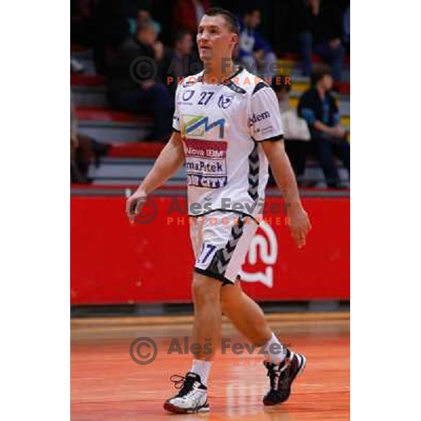 Blaz Klecp of Maribor Branik in action during handball match between RD Slovan and RK Maribor Branik, played in Kodeljevo Hall, Ljubljana, Slovenia on October 27, 2013 