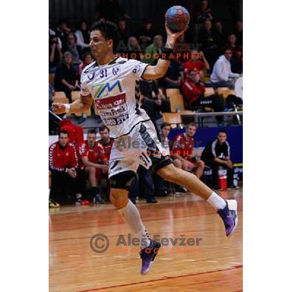 Tadej Sok of Maribor Branik in action during handball match between RD Slovan and RK Maribor Branik, played in Kodeljevo Hall, Ljubljana, Slovenia on October 27, 2013 
