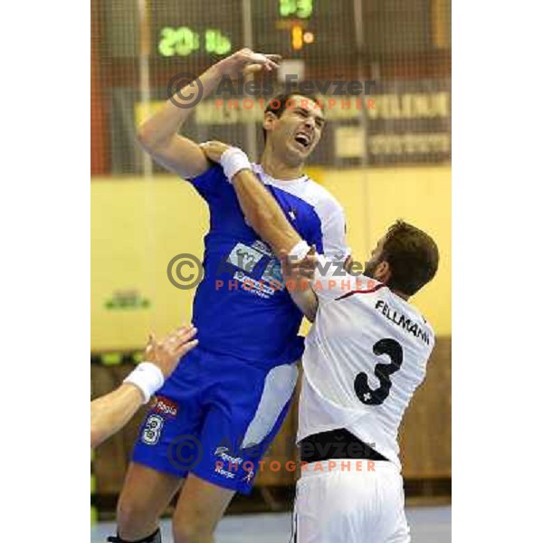 Nenad Bilbija of Slovenia in action during handball match Slovenia-Switzerland in qualification for Qatar World Championships, played in Red Hall, Velenje, Slovenia on October 30 ,2013 