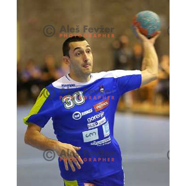 Dragan Gajic of Slovenia in action during handball match Slovenia-Switzerland in qualification for Qatar World Championships, played in Red Hall, Velenje, Slovenia on October 30 ,2013 