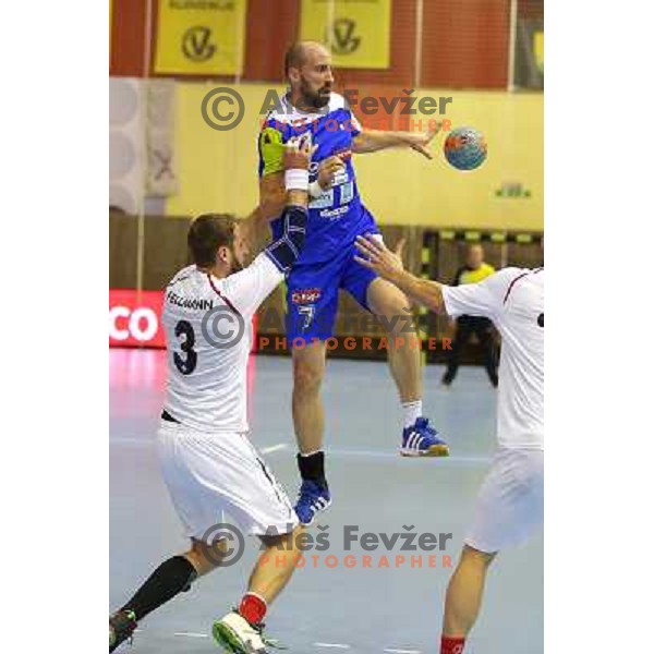 Vid Kavticnik of Slovenia in action during handball match Slovenia-Switzerland in qualification for Qatar World Championships, played in Red Hall, Velenje, Slovenia on October 30 ,2013 