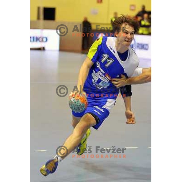 Sebastjan Skube of Slovenia in action during handball match Slovenia-Switzerland in qualification for Qatar World Championships, played in Red Hall, Velenje, Slovenia on October 30 ,2013 