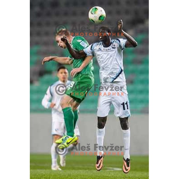 Dzordze Ivelja, Welle Ndiaye in action during football match Olimpija - Gorica, Round 16 of Prvaliga Telekom 2013-14 , Stozice , Ljubljana, 02.11.2013