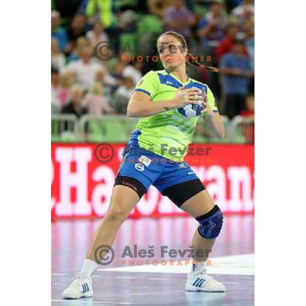 Katarina Krpez of Krim Mercator in action during handball match Krim Mercator- Metz in round 4 of Women\'s Champions league, played in Arena Stozice, Ljubljana, Slovenia on November 2, 2013 