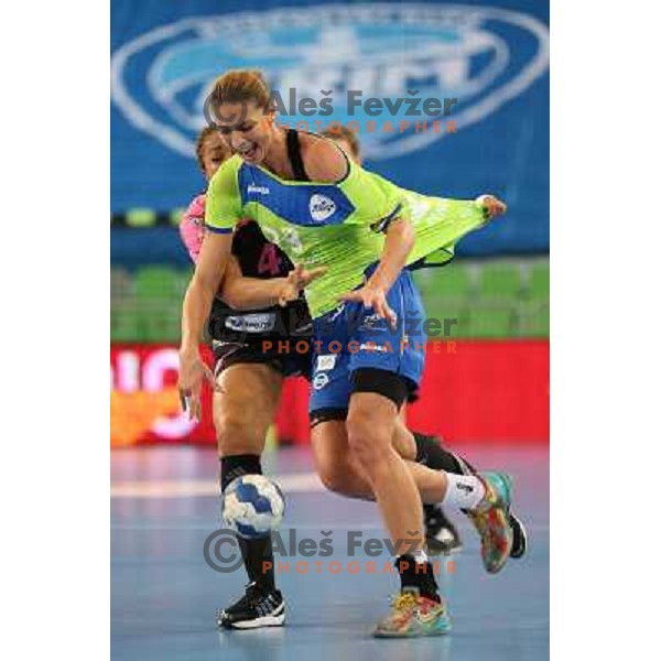 Andrea Penezic of Krim Mercator in action during handball match Krim Mercator- Metz in round 4 of Women\'s Champions league, played in Arena Stozice, Ljubljana, Slovenia on November 2, 2013 