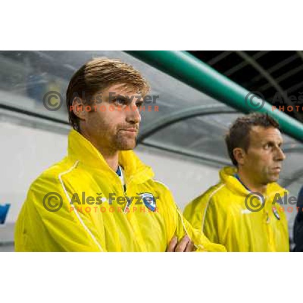 Luigi Apolloni, Miran Srebernic in action during football match Olimpija - Gorica, Round 16 of Prvaliga Telekom 2013-14 , Stozice , Ljubljana, 02.11.2013 