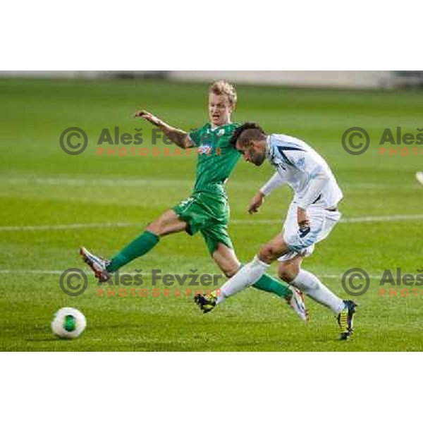 Nik Omladic, Massimo Coda in action during football match Olimpija - Gorica, Round 16 of Prvaliga Telekom 2013-14 , Stozice , Ljubljana, 02.11.2013 
