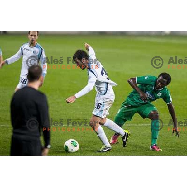 Alessandro Favalli, Gabriel Eteme in action during football match Olimpija - Gorica, Round 16 of Prvaliga Telekom 2013-14 , Stozice , Ljubljana, 02.11.2013 