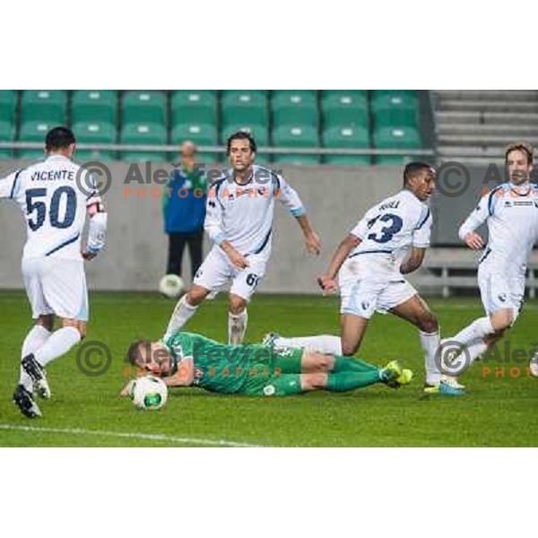 Dzordze Ivelja,Gianvito Misuraca, Abel Gigli in action during football match Olimpija - Gorica, Round 16 of Prvaliga Telekom 2013-14 , Stozice , Ljubljana, 02.11.2013 