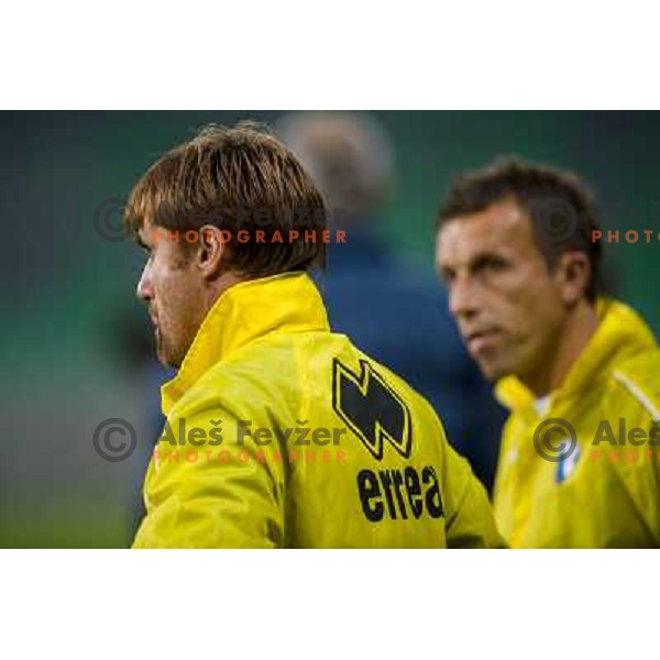 Luigi Apolloni, Miran Srebernic in action during football match Olimpija - Gorica, Round 16 of Prvaliga Telekom 2013-14 , Stozice , Ljubljana, 02.11.2013 