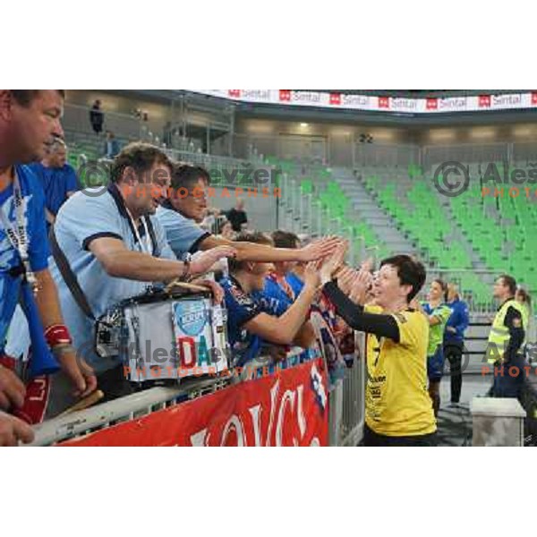 Sergeja Stefanisin of Krim Mercator in action during handball match Krim Mercator- Metz in round 4 of EHF Women\'s Champions League, played in Stozice Arena, Ljubljana, Slovenia on November 2, 2013 