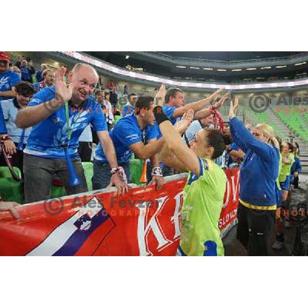 of Krim Mercator in action during handball match Krim Mercator- Metz in round 4 of EHF Women\'s Champions League, played in Stozice Arena, Ljubljana, Slovenia on November 2, 2013 