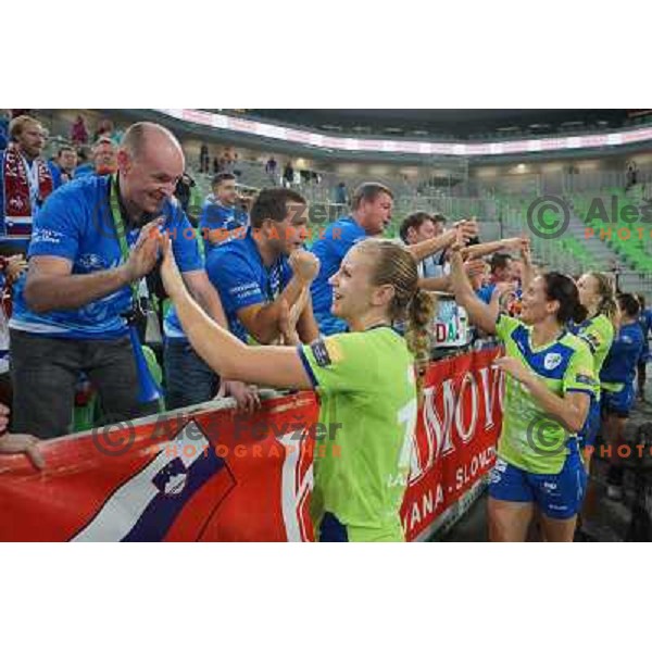 Barbara Lazovic of Krim Mercator in action during handball match Krim Mercator- Metz in round 4 of EHF Women\'s Champions League, played in Stozice Arena, Ljubljana, Slovenia on November 2, 2013 