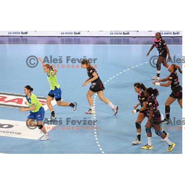 Barbara Lazovic of Krim Mercator in action during handball match Krim Mercator- Metz in round 4 of EHF Women\'s Champions League, played in Stozice Arena, Ljubljana, Slovenia on November 2, 2013 