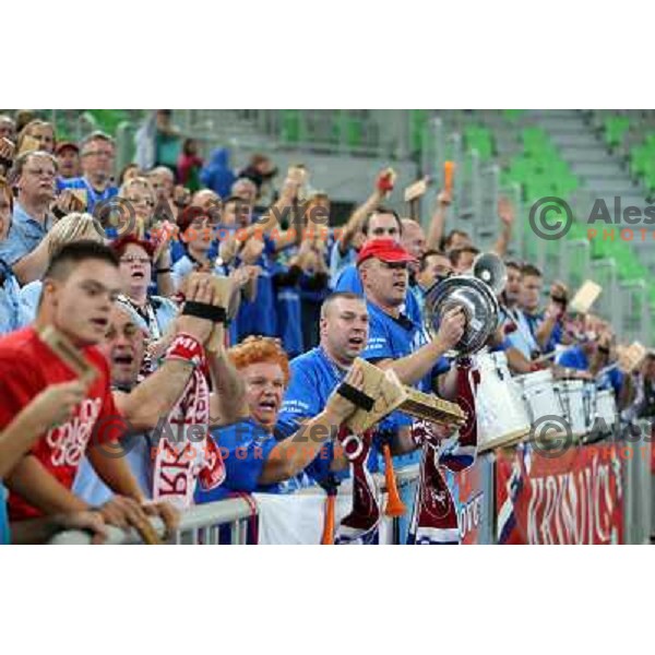 Krimovci, fans of Krim Mercator in action during handball match Krim Mercator- Metz in round 4 of EHF Women\'s Champions League, played in Stozice Arena, Ljubljana, Slovenia on November 2, 2013 