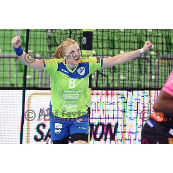 Tamara Mavsar of Krim Mercator in action during handball match Krim Mercator- Metz in round 4 of EHF Women\'s Champions League, played in Stozice Arena, Ljubljana, Slovenia on November 2, 2013 