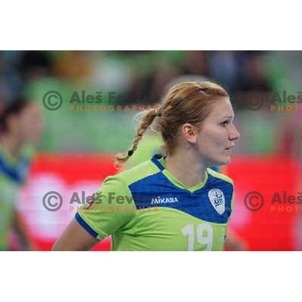 Neli Irman of Krim Mercator in action during handball match Krim Mercator- Metz in round 4 of EHF Women\'s Champions League, played in Stozice Arena, Ljubljana, Slovenia on November 2, 2013 