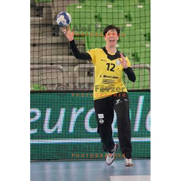 Sergeja Stefanisin of Krim Mercator in action during handball match Krim Mercator- Metz in round 4 of EHF Women\'s Champions League, played in Stozice Arena, Ljubljana, Slovenia on November 2, 2013 