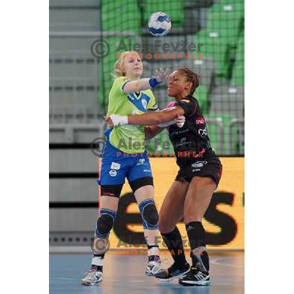 Tamara Mavsar of Krim Mercator in action during handball match Krim Mercator- Metz in round 4 of EHF Women\'s Champions League, played in Stozice Arena, Ljubljana, Slovenia on November 2, 2013 