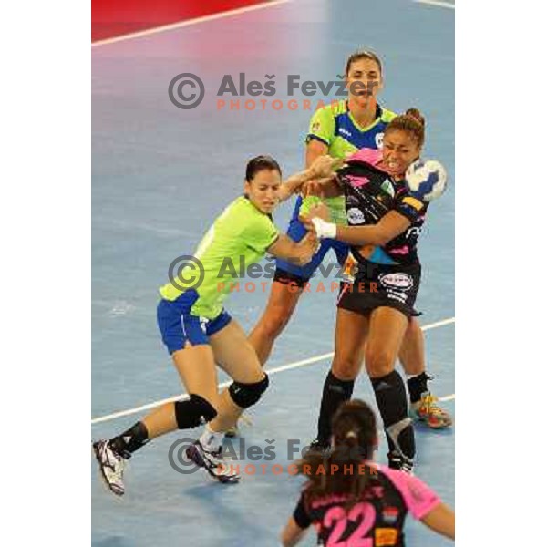 Andrea Penezic of Krim Mercator in action during handball match Krim Mercator- Metz in round 4 of EHF Women\'s Champions League, played in Stozice Arena, Ljubljana, Slovenia on November 2, 2013 