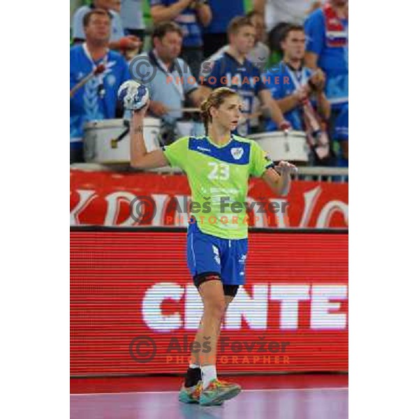 Andrea Penezic of Krim Mercator in action during handball match Krim Mercator- Metz in round 4 of EHF Women\'s Champions League, played in Stozice Arena, Ljubljana, Slovenia on November 2, 2013 