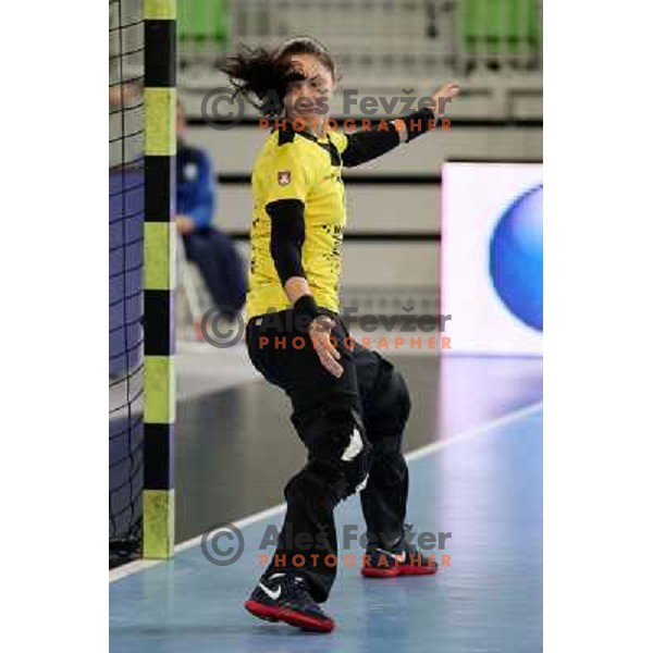 Talida Tolnai of Krim Mercator in action during handball match Krim Mercator- Metz in round 4 of EHF Women\'s Champions League, played in Stozice Arena, Ljubljana, Slovenia on November 2, 2013 