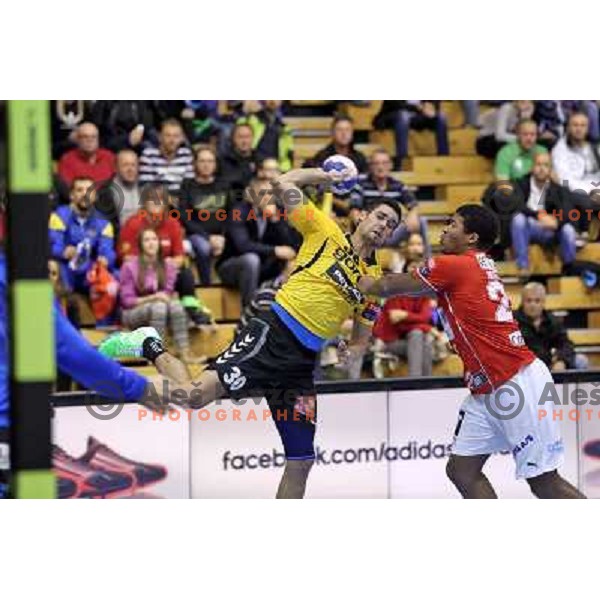 Luka Dobelsek of Gorenje Velenje in action during handball match Gorenje Velenje- Aalborg in EHF Champions league, played in Red Hall, Velenje, Slovenia on October 16, 2013 