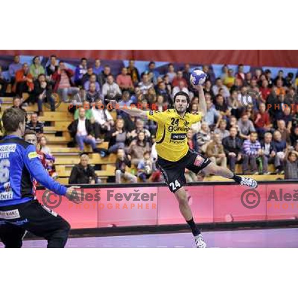 Mario Sostaric of Gorenje Velenje in action during handball match Gorenje Velenje- Aalborg in EHF Champions league, played in Red Hall, Velenje, Slovenia on October 16, 2013 