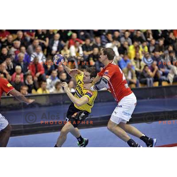 Marko Dujmovic of Gorenje Velenje in action during handball match Gorenje Velenje- Aalborg in EHF Champions league, played in Red Hall, Velenje, Slovenia on October 16, 2013 