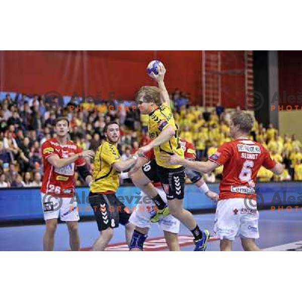 Stas Skube of Gorenje Velenje in action during handball match Gorenje Velenje- Aalborg in EHF Champions league, played in Red Hall, Velenje, Slovenia on October 16, 2013 