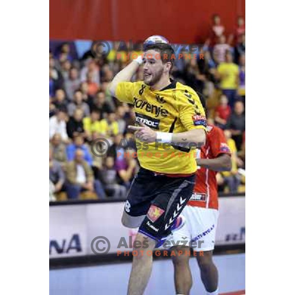 Senjamin Buric of Gorenje Velenje in action during handball match Gorenje Velenje- Aalborg in EHF Champions league, played in Red Hall, Velenje, Slovenia on October 16, 2013 