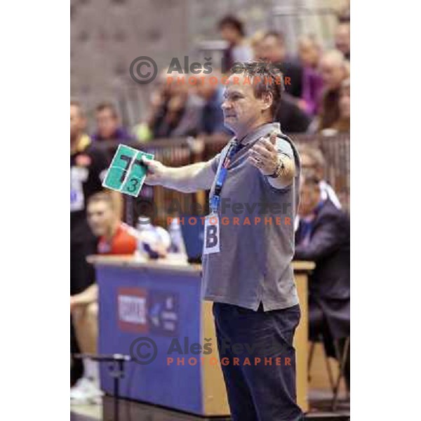 Ivo Vajdl, head coach of Gorenje Velenje in action during handball match Gorenje Velenje- Aalborg in EHF Champions league, played in Red Hall, Velenje, Slovenia on October 16, 2013 
