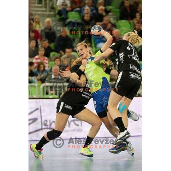 Brabara Lazovic of Krim Mercator in action during handball match Krim Mercator-Leipzig in EHF Women\'s Champions league, played in Arena Stozice, Ljubljana, Slovenia on November 16,2013 
