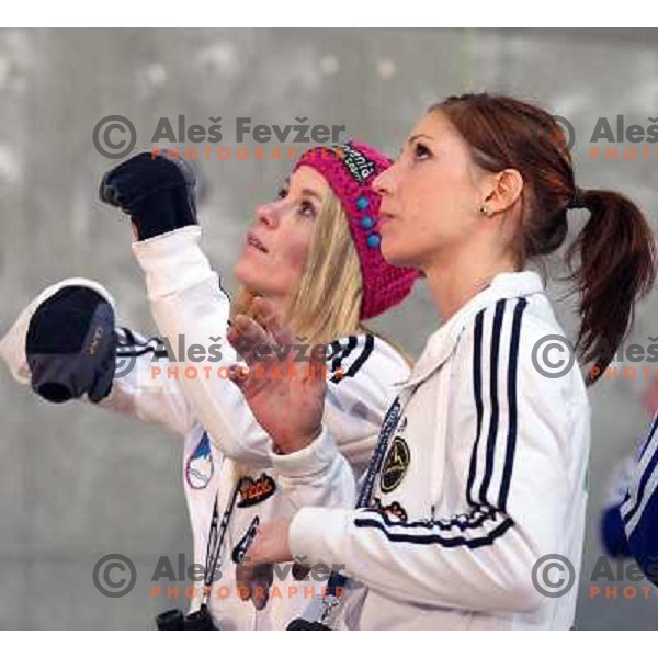 Maja Vidmar and Mina Markovic of Slovenia during Final of World Cup Free Climbing in Kranj, Slovenia on November 17,2013 