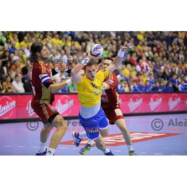 Vid Poteko of Celje Pivovarna Lasko in action during handball match Celje PL. -Vezsprem in EHF Champions League, played in Zlatorog Hall, Celje, Slovenia on November 17, 2013 