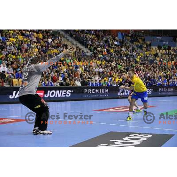 Gasper Marguc of Celje Pivovarna Lasko in action during handball match Celje PL. -Vezsprem in EHF Champions League, played in Zlatorog Hall, Celje, Slovenia on November 17, 2013 