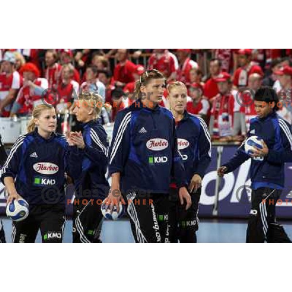 Slagelse players warm-up before quarter-final of Womens Championsleague Krim Mercator-Slagelse.Match was played in Ljubljana, Slovenia. Slagelse won 28:26 and advanced to semi-final.