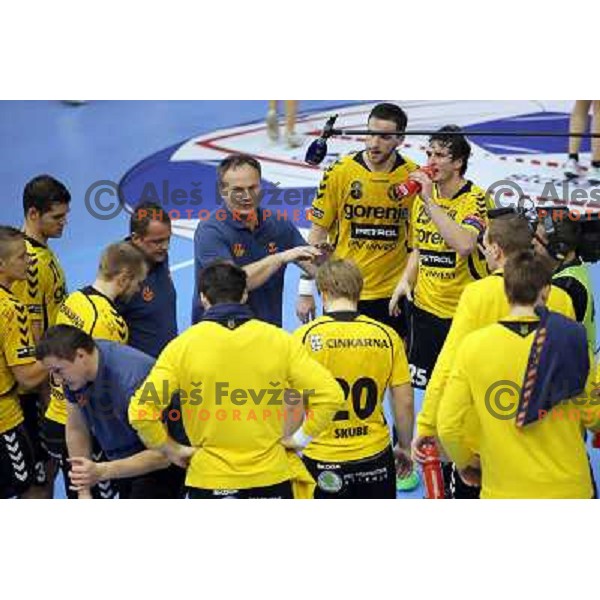Ivo Vajdl, head coach of Gorenje Velenje in action during EHF Champions league handball match between Gorenje Velenje ( SLO) and La Rioja (ESP) in Red hall, Velenje, Slovenia on november 23,2013 