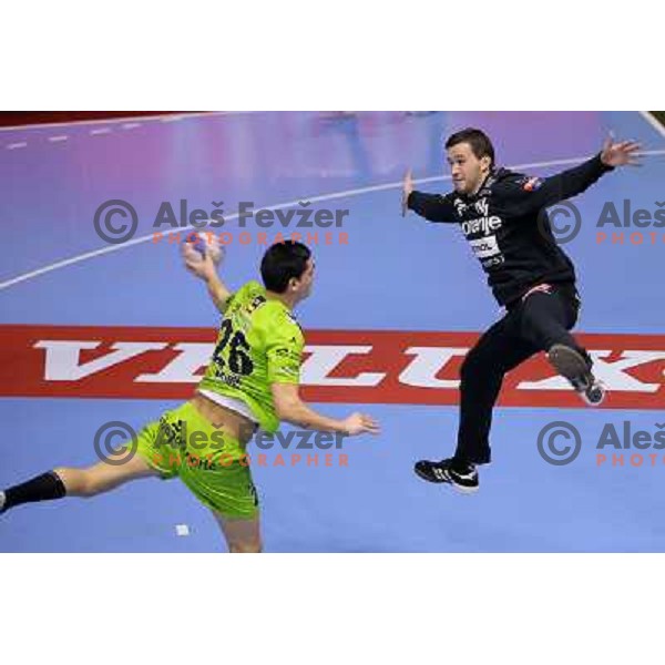 Benjamin Buric of Gorenje Velenje in action during EHF Champions league handball match between Gorenje Velenje ( SLO) and La Rioja (ESP) in Red hall, Velenje, Slovenia on november 23,2013 