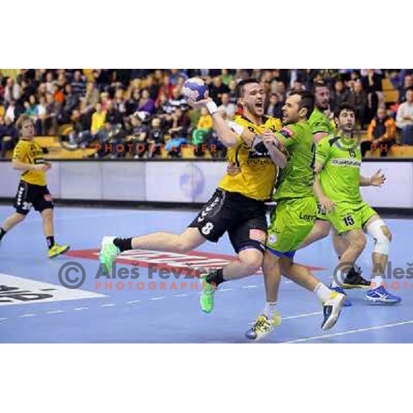Senjamin Buric of Gorenje Velenje in action during EHF Champions league handball match between Gorenje Velenje ( SLO) and La Rioja (ESP) in Red hall, Velenje, Slovenia on november 23,2013 